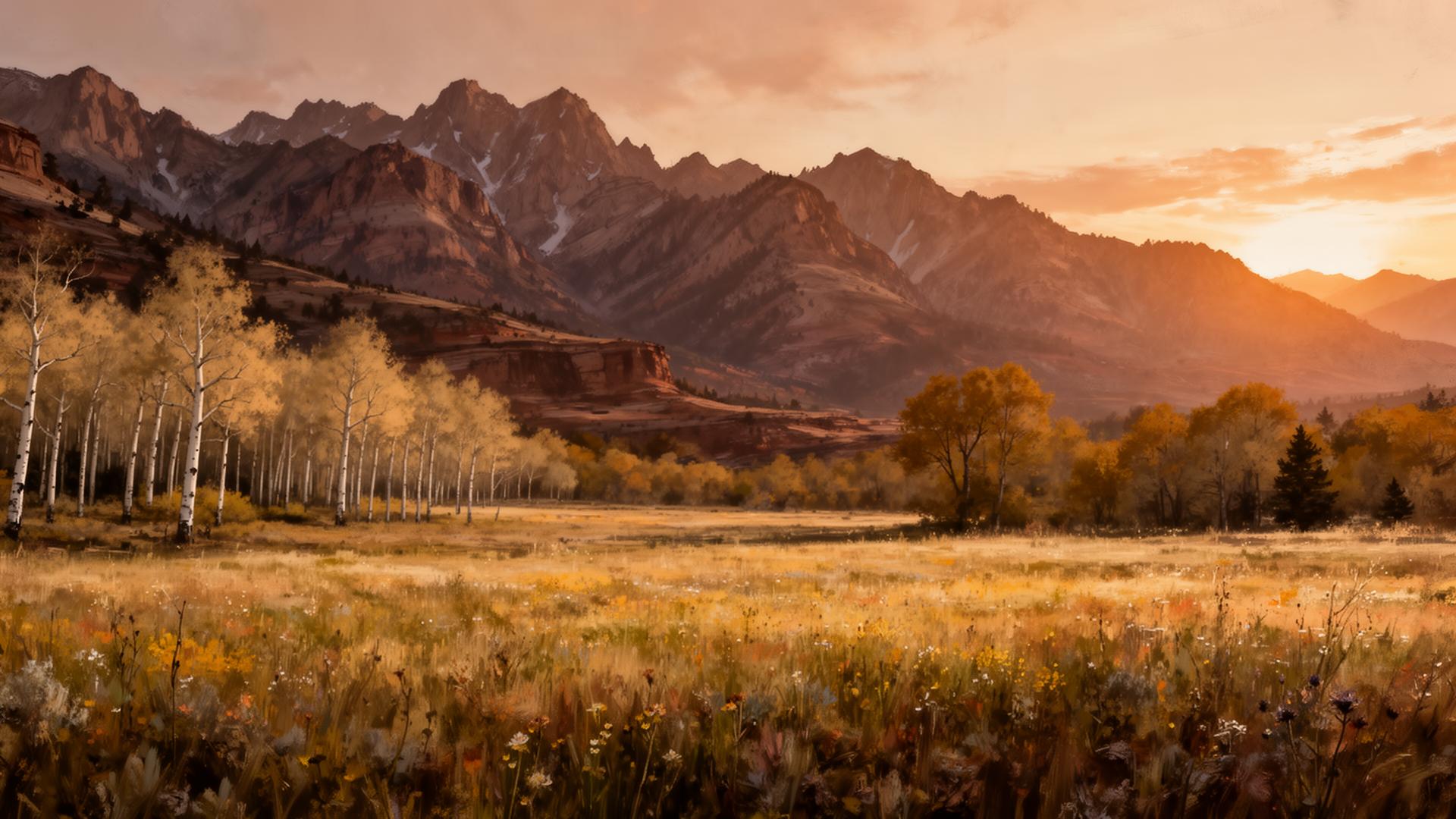 Wasatch range and aspen meadow at sunrise in Central Utah